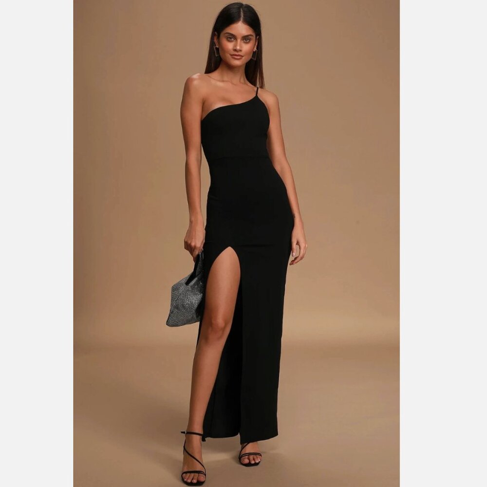 Lulus Keeper of My Heart Black One-Shoulder Maxi Dress